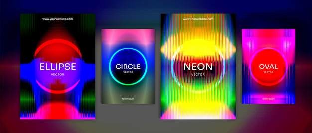 Vector cover design circle futuristic 80s retro union vibrant abstract neon glow theme collection vector background