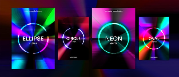 Vector cover design circle futuristic 80s revival retro vibrant abstract neon glow theme collection vector background