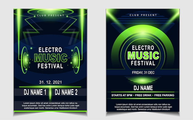 Cover music poster flyer design background with green light effect