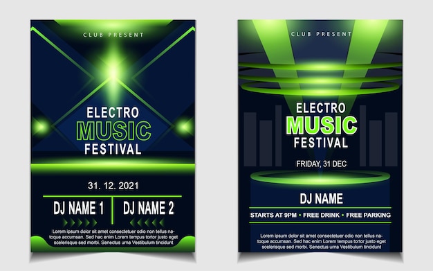 Cover music poster flyer design background with green light effect