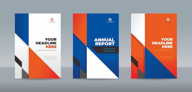 Cover template blue and orange triangles for annual report magazine booklet proposal portfolio