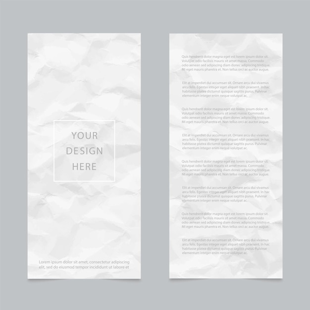 Cover template design with white crumpled paper on gray background. Vector illustration.