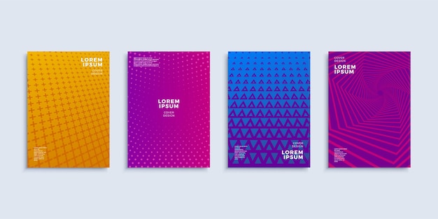 Covers modern abstract design templates set Futuristic minimal halftone dots compositions for flyer banner brochure and poster Eps10 vector illustration