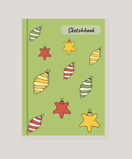 Covers notebook colorful sketchbook with Christmas toys and new year elements vector illustration