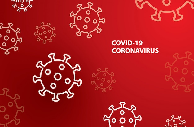 Covid-19 coronavirus with symbol danger sign on red background.