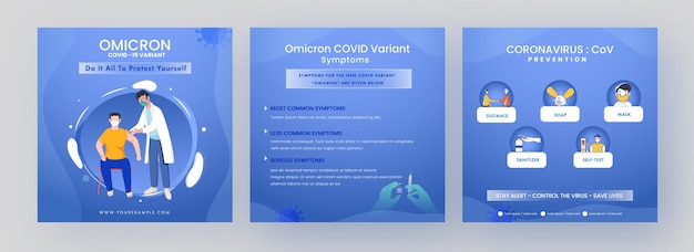 Covid-19 Omicron Variant Symptoms, Prevention And Get Vaccinated Based Post Or Template Design For Advertising.