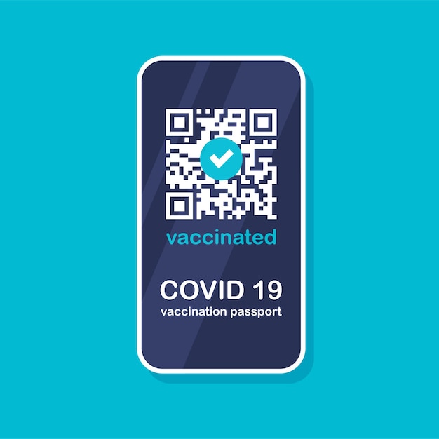 Covid-19 vaccination passport app. Certificate with QR code on smartphone screen. UI template.Vector