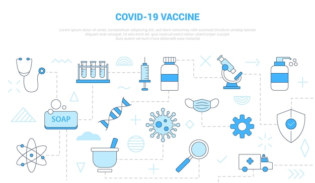 Covid-19 vaccine concept with icon set template banner with modern blue color style illustration