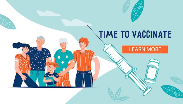 Vector covid19 virus vaccination website banner template flat vector illustration