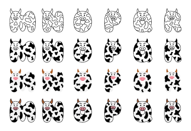 Cow alphabet in cartoon style