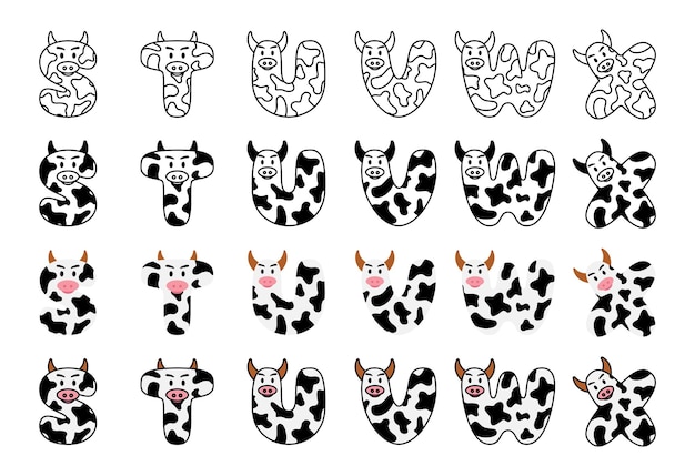 Cow alphabet in cartoon style