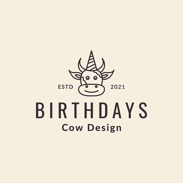 Cow birthday hipster logo symbol icon vector graphic design illustration idea creative