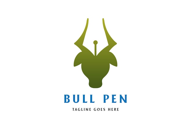 Cow Bull Head Silhouette with Pen Pencil for Creative Art Logo Design