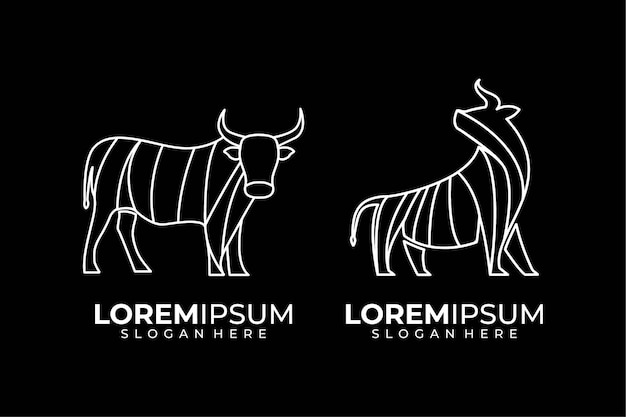 cow and bull line art style logo design