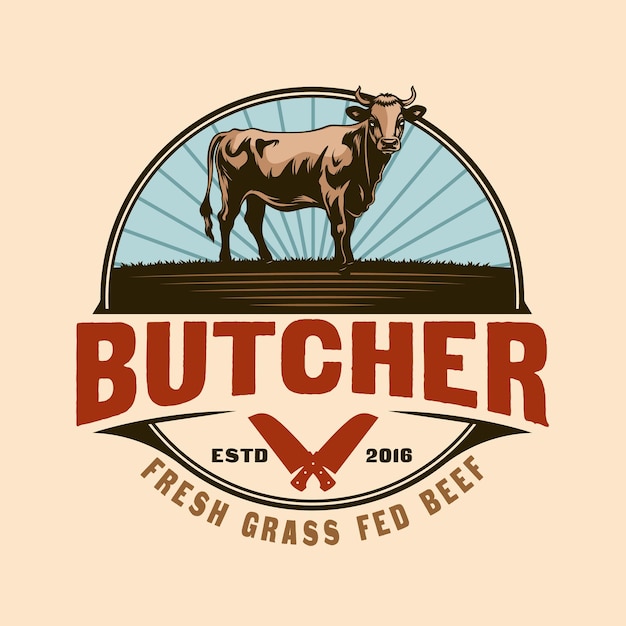 Vector cow butcher steak beef meat butchery shop logo