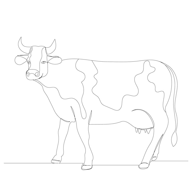 Cow drawing by one continuous line, sketch