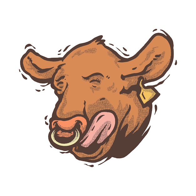 Cow face illustration hand drawn technique fullcolor