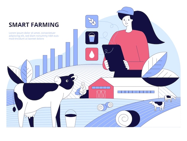 Cow farm control Smart farm agriculture concept