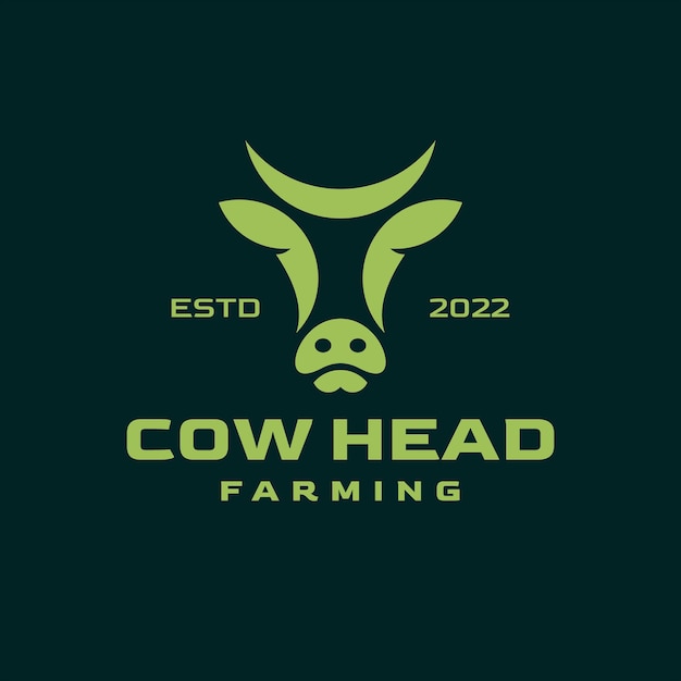 Cow Head Farm Negative Space Retro Vintage Logo Design illustration Premium