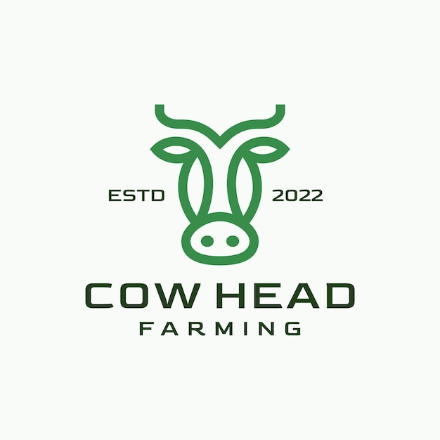 Cow Head Line Outline Retro Vintage Logo Design illustration Premium