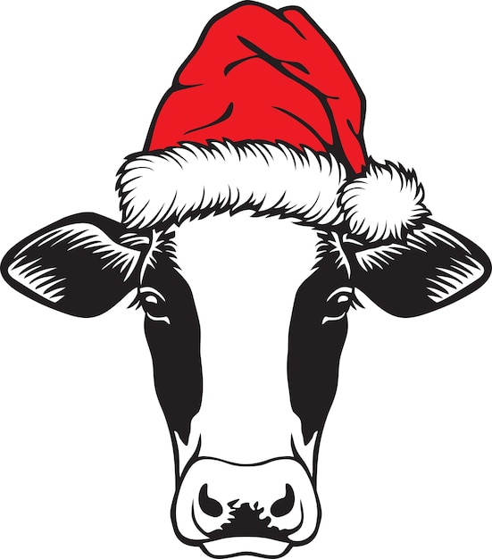 Cow head and Santa Claus hat