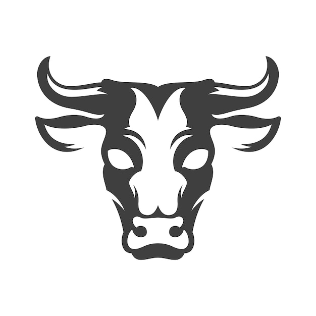 Cow head silhouette isolated on white background vector object in retro style