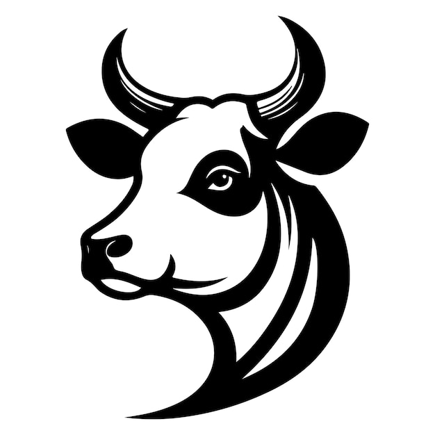 Cow Head Silhouette Vector Clipart Cow head black on white vector