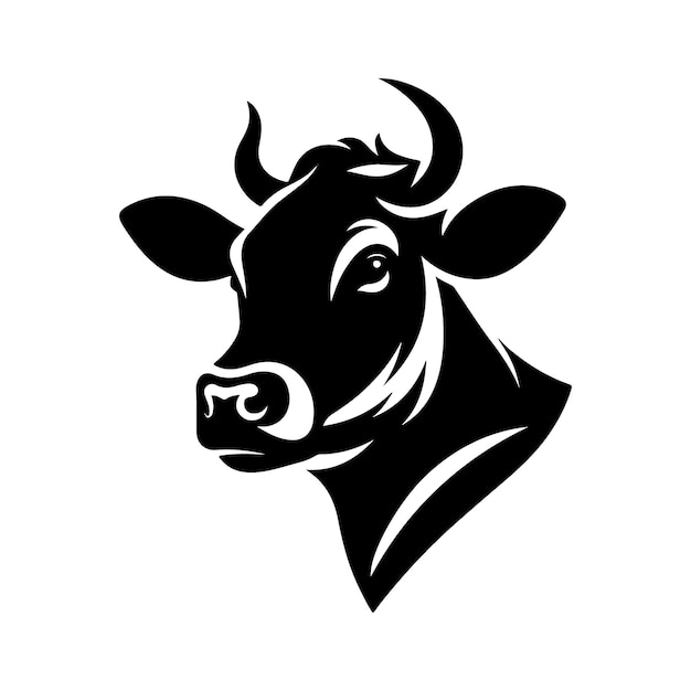 cow head silhouette vector with white background