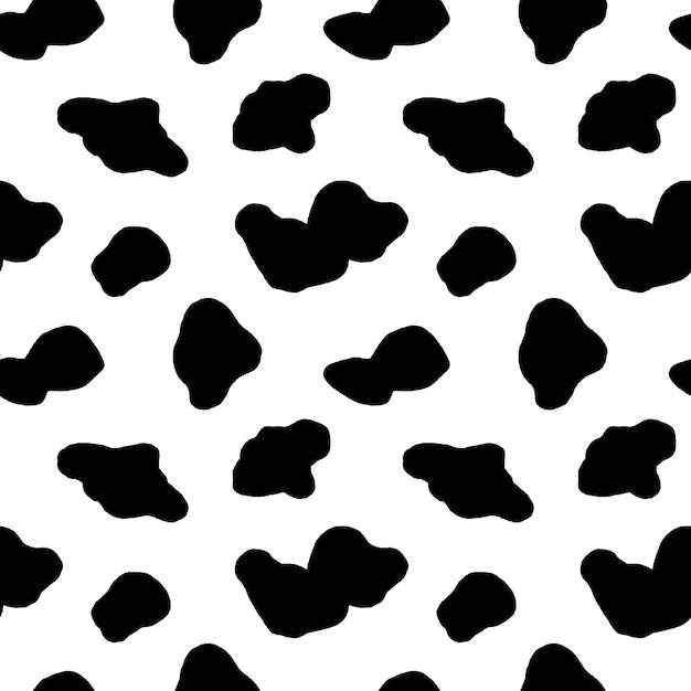 Cow hide seamless pattern Holstein cattle texture Cow skin pattern with smooth black and white texture Dalmatian dog stains print Black spots background Animal skin template Vector illustration