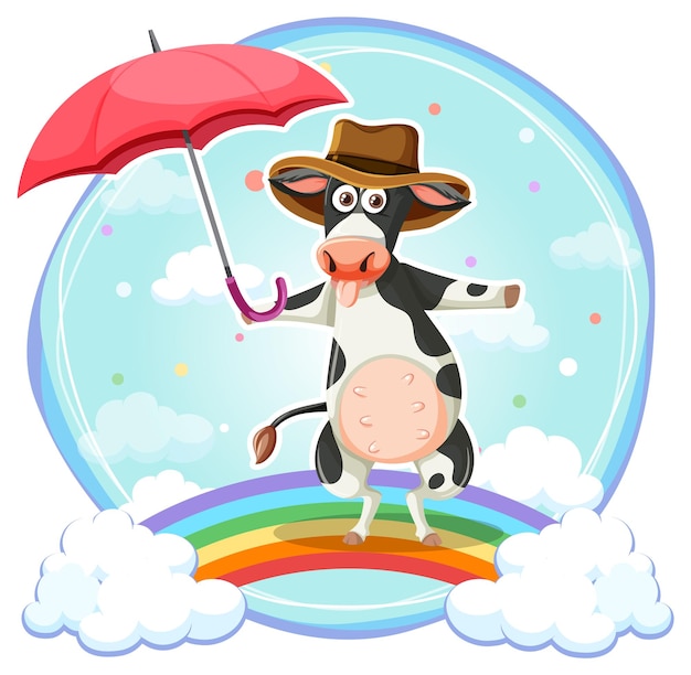 A cow holding umbrella cartoon character