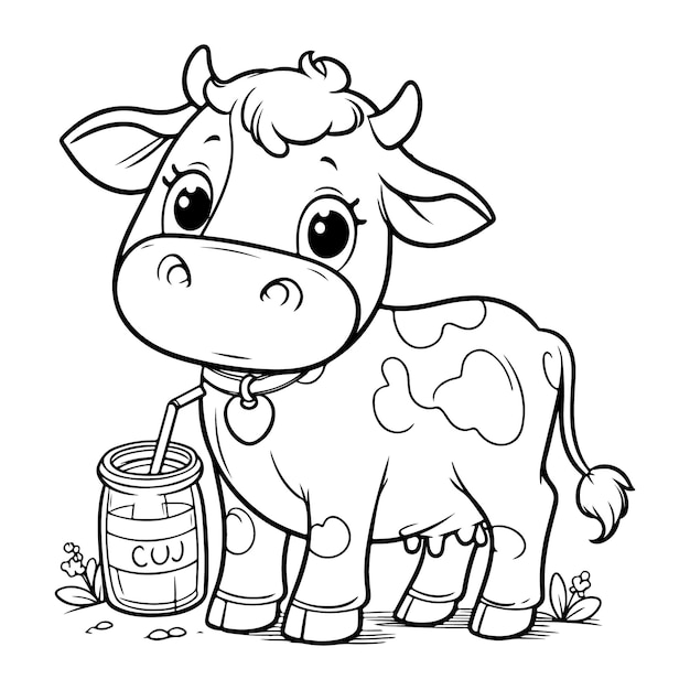 Vector a cow line art coloring page illustration for kids