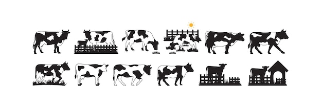 Cow line art icon set design template vector illustration