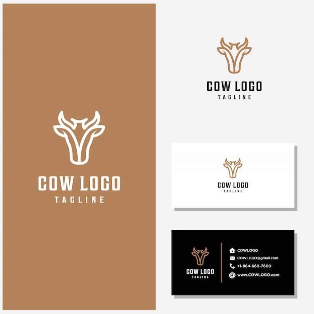 Cow logo design vector and business cards