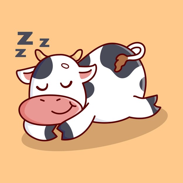 Vector the cow looks cute while sleeping vector illustration icon flat cartoon style