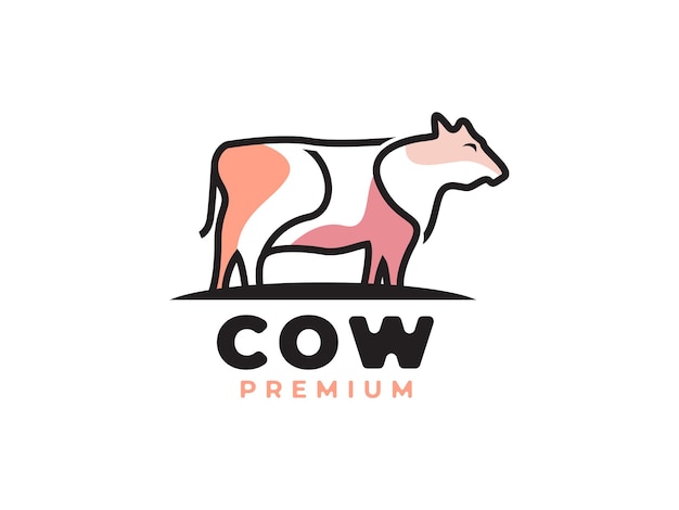 cow mono line logo design concept