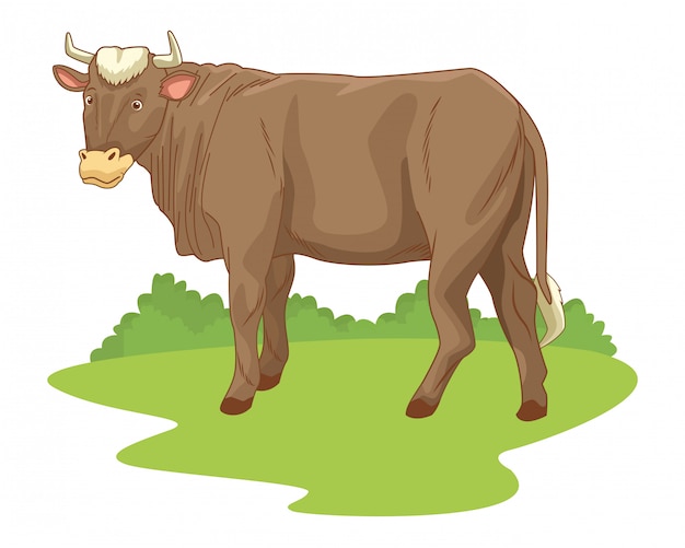 Cow in nature scenery cartoon