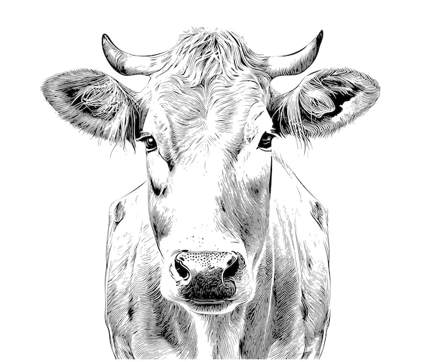 Cow portrait cow head vintage sketch hand drawn Vector illustration.