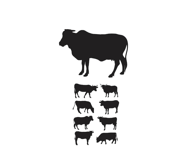 Cow Set Silhouettes art vector design