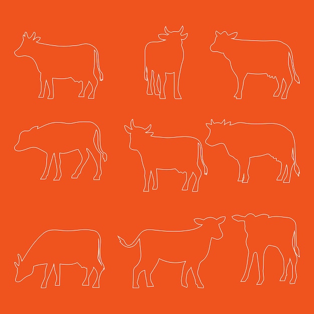 Cow sets silhouette graphics resource hand drawn vector illustration