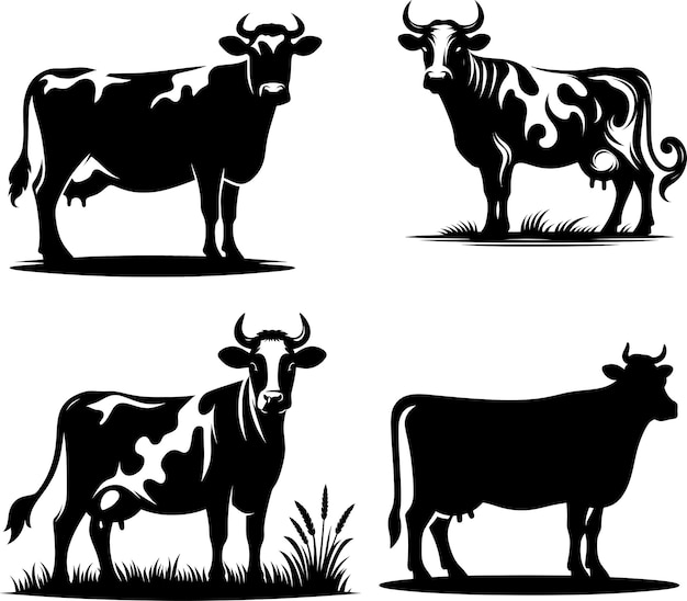 Vector cow silhouette vector illustration on white background cow set