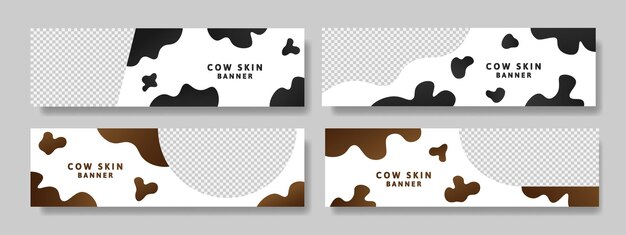 Cow skin set banner template Gradient black and gradient brown color cow spots