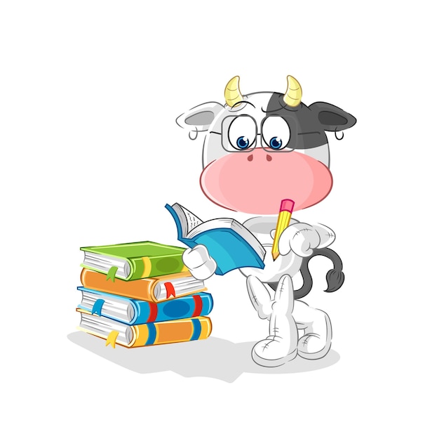 Vector cow studying mascot cartoon vector