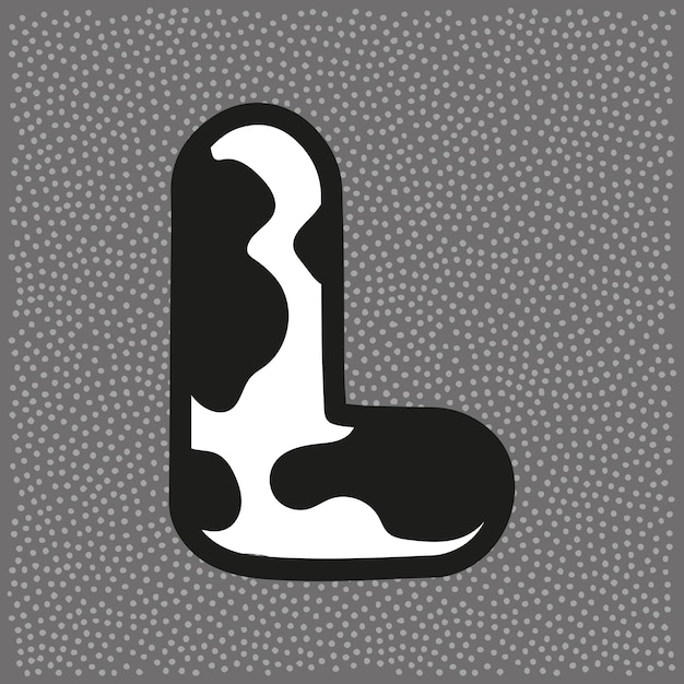 Vector cow style alphabet with black spots letter l