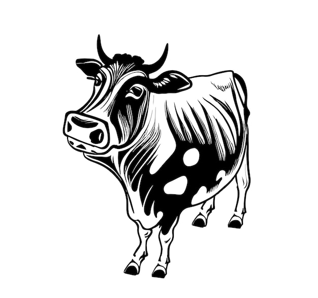 Cow three quarter view hand drawn sketch.Farming and livestock.Vector illustration.