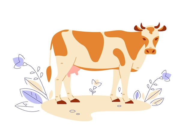 Cow. Vector illustration in flat cartoon style.