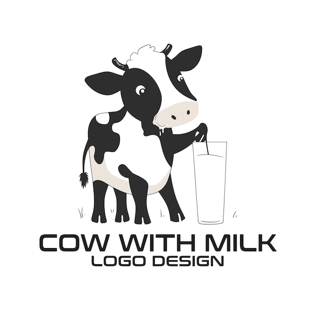 Cow With Milk Vector Logo Design