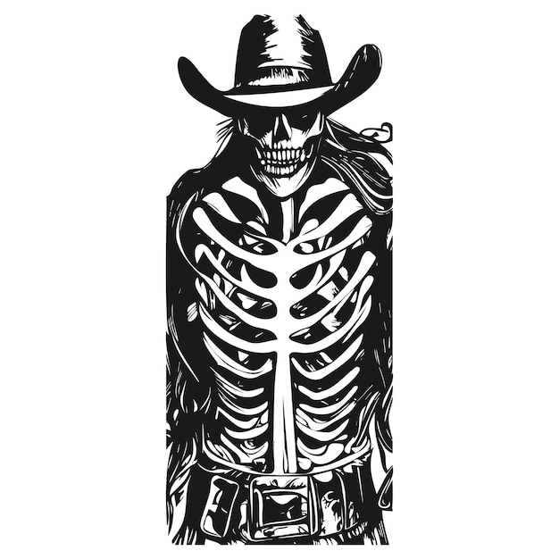 Cowboy bones tattoo hand drawn vector black and white clip art