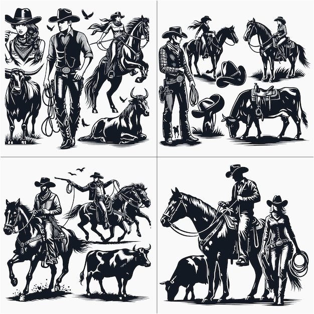 Cowboy Cowgirl Bundle Country Southern Country Boy Silhouette Western vector file