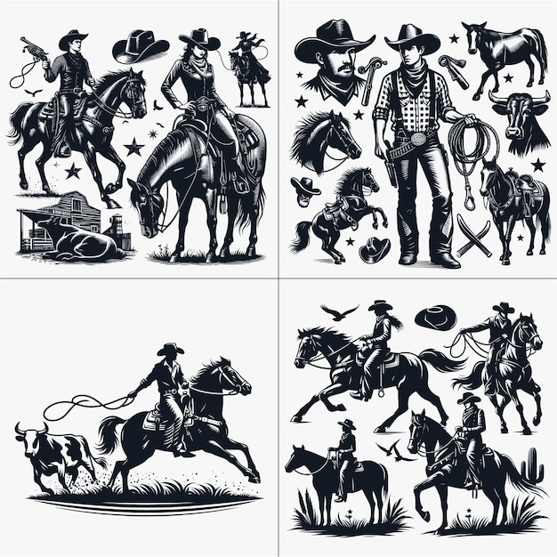 Cowboy Cowgirl Bundle Country Southern Country Boy Silhouette Western vector file