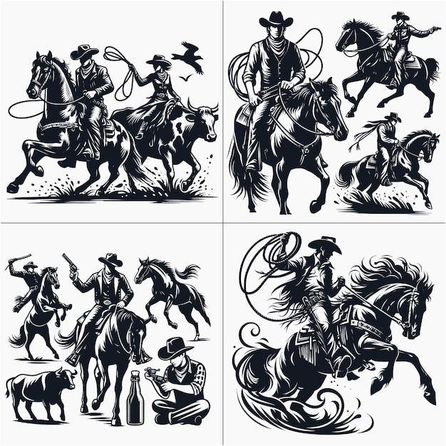 Cowboy Cowgirl Bundle Country Southern Country Boy Silhouette Western vector file